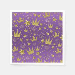 Lila & Guld Glitter Tjejer Prinsessa Kalas Pappersservett