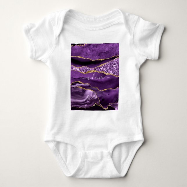 Lila Guld Glitter tullnamn Baby Bodykostym T Shirt (Framsida)