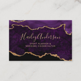 Lila & Guld Glitter Watercolor Gilded Agate Visitkort