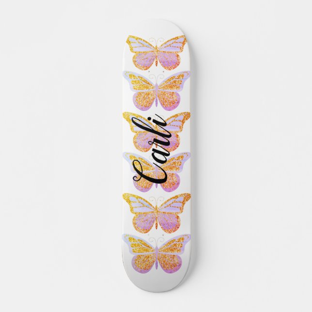 Lila Guld Gnistra Butterflies Personlig Mini Skateboard Bräda 18,5 Cm (Framsida)