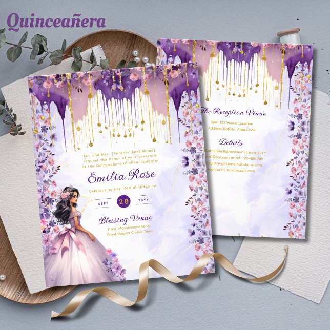 Lila Guld Gnistra Quinceanera Dress Blommigt Ro (Skapare uppladdad)