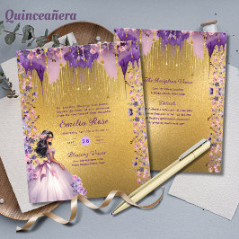 Lila Guld Gnistra Quinceanera Dress Blommigt Ro