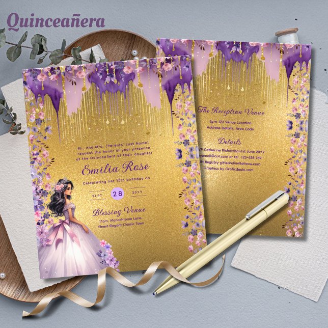 Lila Guld Gnistra Quinceanera Dress Blommigt Ro (Skapare uppladdad)