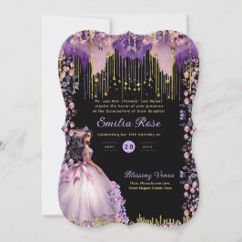 Lila Guld Gnistra Quinceanera Dress Blommigt Ro Inbjudningar