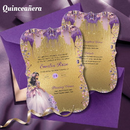 Lila Guld Gnistra Quinceanera Dress Blommigt Ro Inbjudningar