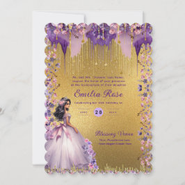 Lila Guld Gnistra Quinceanera Dress Blommigt Ro Inbjudningar