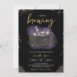 Lila Guld Gothic Halloween Baby Shower Inbjudningar