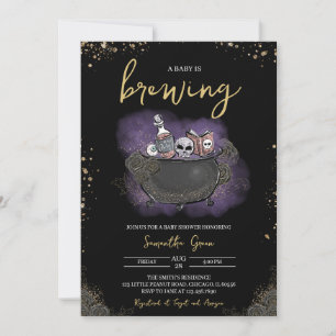 Lila Guld Gothic Halloween Baby Shower Inbjudningar