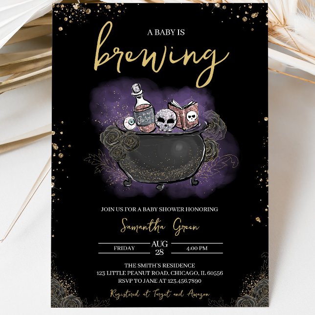 Lila Guld Gotisk Halloween Baby Shower Inbjudningar (Skapare uppladdad)