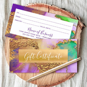 Lila Guld Grönt Aqua Watercolor Gift Certificate