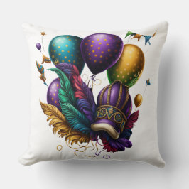 LILA GULD GRÖNT MARDI GRAS HAT BALLOONS KUDDE