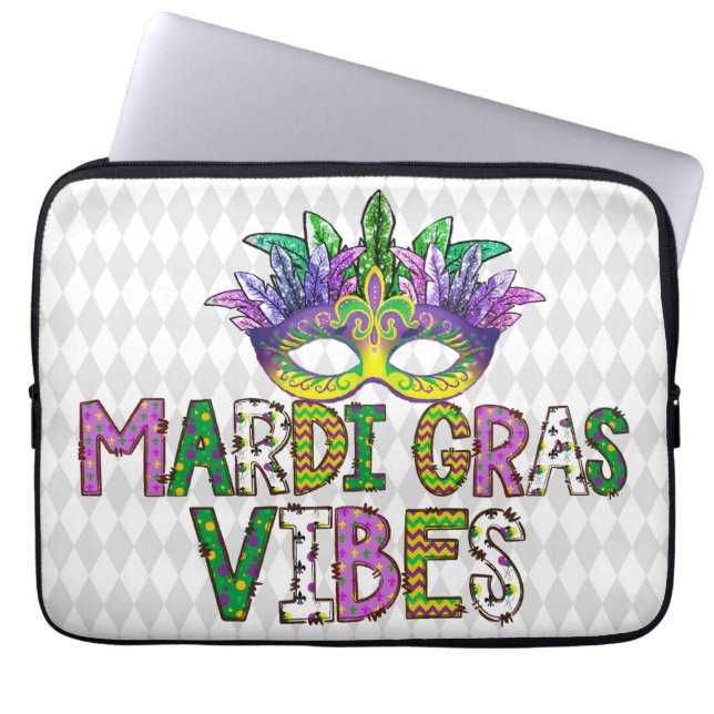 LILA GULD GRÖNT MARDI GRAS VIBES LAPTOP FODRAL (Framsidan)