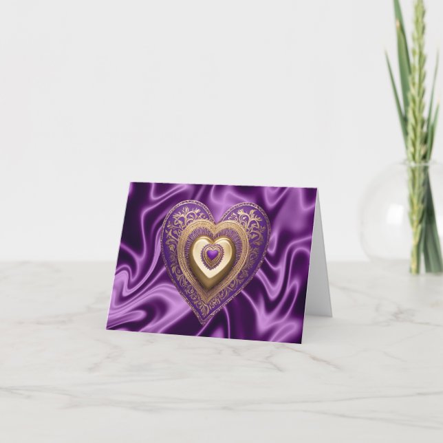 Lila Guld Heart Card Kort (Framsida)