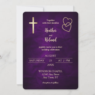 Lila Guld Hearts Christian Kor Bröllop Inbjudningar