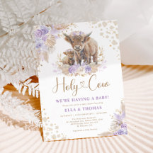 Lila Guld Heliga Cow Boho Pampas Girl Baby Shower