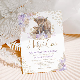 Lila Guld Heliga Cow Boho Pampas Girl Baby Shower Inbjudningar