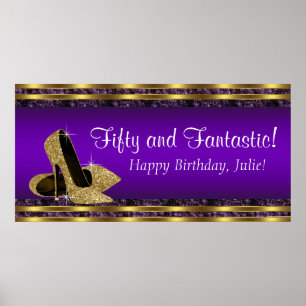 Lila guld högklackad födelsedagsfest banner poster