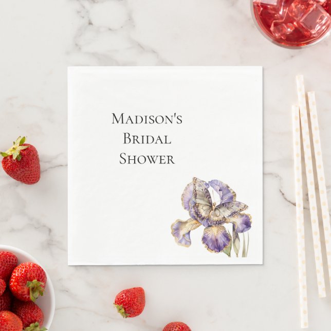 Lila Guld Iris Blommig Fjäril Bröllopsdusch Pappersservett (Insitu)