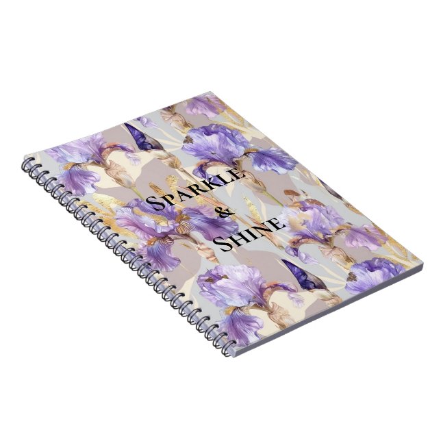 Lila Guld Iris Flowers Anteckningsbok (Högra Sidan)