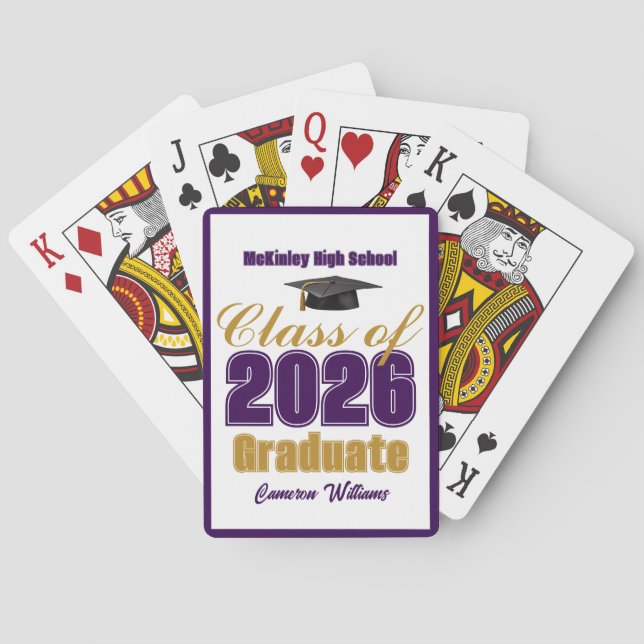 Lila Guld Klass 2026 Anpassad Examenfest Casinokort (Baksidan)