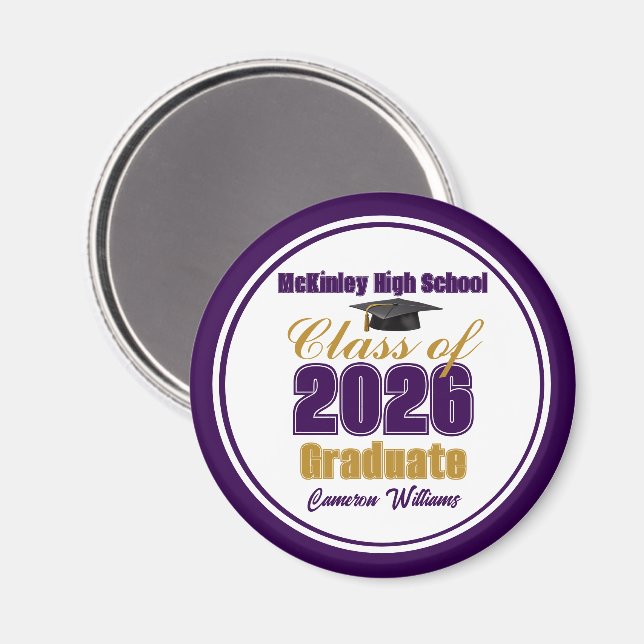 Lila Guld Klass 2026 Examen Souvenir Magnet (Front/Back)