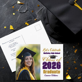 Lila Guld Klass 2026 Foto Examenfest Inbjudan Vykort