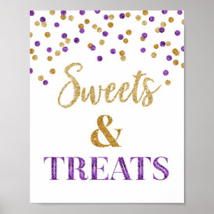 Lila Guld Konfetti sötsaker och trettat efterrätt Poster