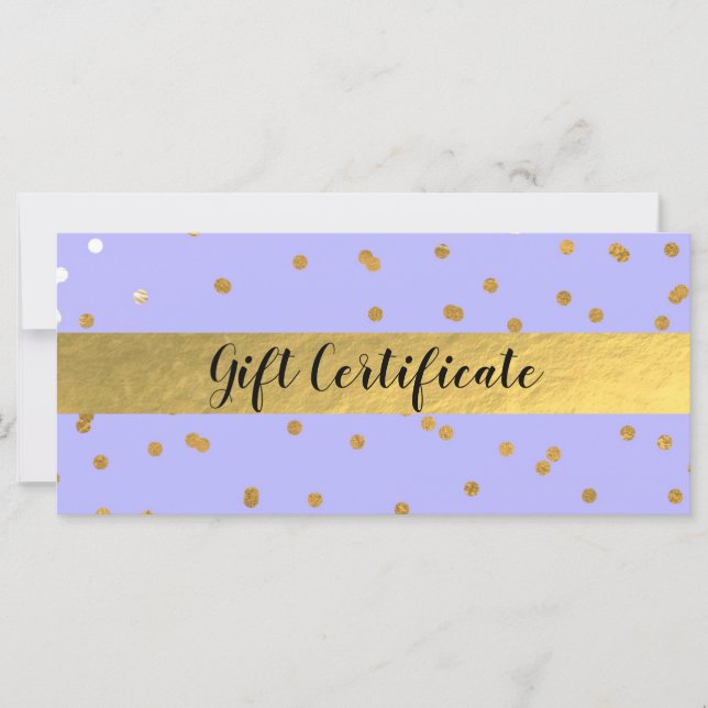 Lila & Guld Konfettipunkter Glam Presentkort (Framsida)