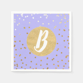 Lila & Guld Konfettipunkter Modernt Monogramm Part Pappersservett