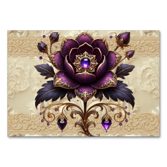 Lila & Guld-kort för Bordsnummer av judiskt Blommi (Framsidan)