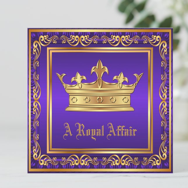 Lila Guld Kron Royal Födelsedags Företagskväll Inbjudningar (Any occasion invitation. Simply add your details to the front and back.)