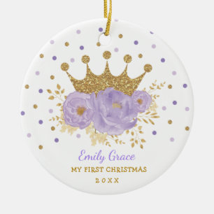 Lila Guld Krona Princess Baby Första jul Julgransprydnad Keramik