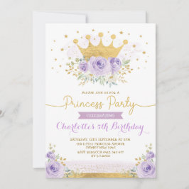 Lila Guld Krona Princess Birthday Lilac Blommigt Inbjudningar