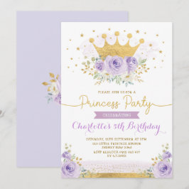Lila Guld Krona Princess Birthday Lilac Blommigt Inbjudningar