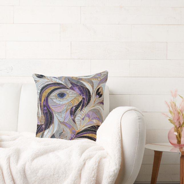 Lila Guld Lavendel Vit Påfågel Kudde (Soffa)