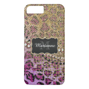Lila Guld Leopard Djurtryck Glitter Look