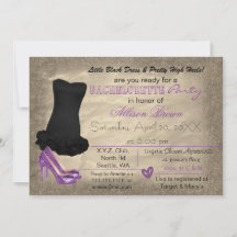 Lila Guld Little Black Dress bachelorette inbjudan