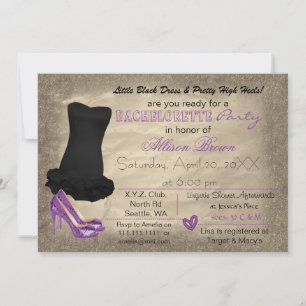 Lila Guld Little Black Dress bachelorette inbjudan
