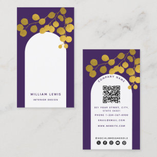 Lila Guld Löv Modern Arch QR-kod Visitkort
