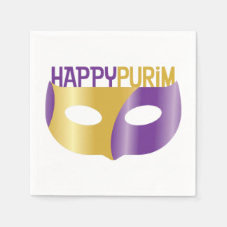 Lila Guld Lycklig Purim och mask Pappersservett