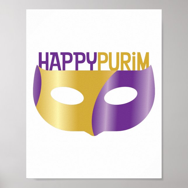 Lila Guld Lycklig Purim och mask Poster (Framsidan)