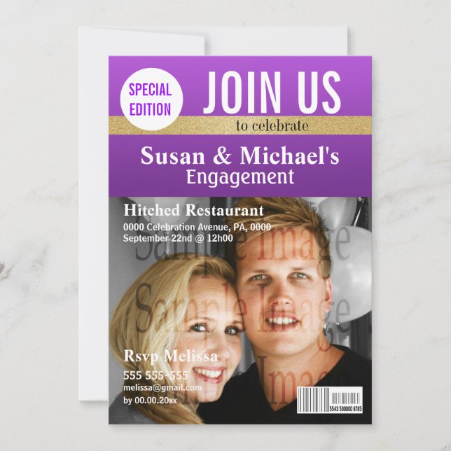 Lila Guld Magasinens förlovning Inbjudningar (Framsida)