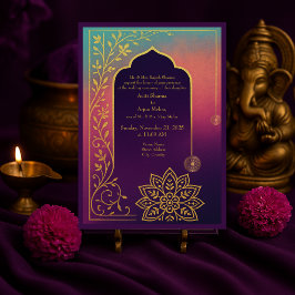 Lila & guld mandala hindu Oriental Ram bröllop Inbjudningar