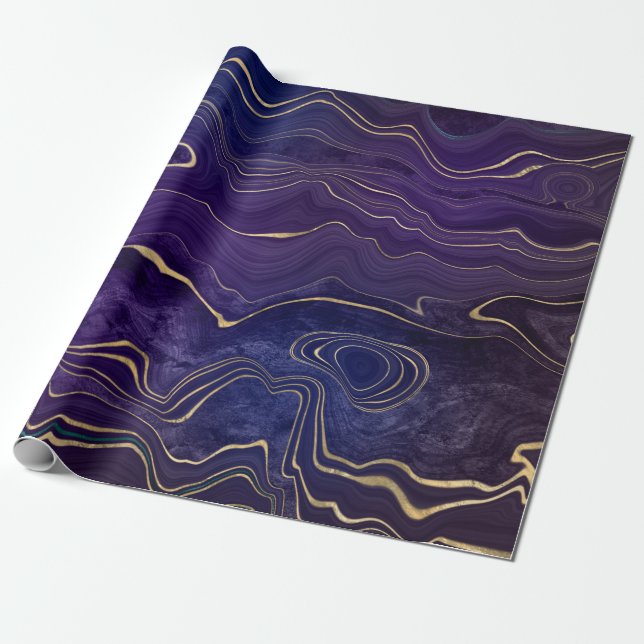 LILA GULD MARBLE BIRTHDAY BRÖLLOP WRAP PRESENTPAPPER (Utrullad)