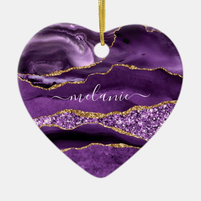 Lila Guld Marble Ornament med eget namn (Framsidan)