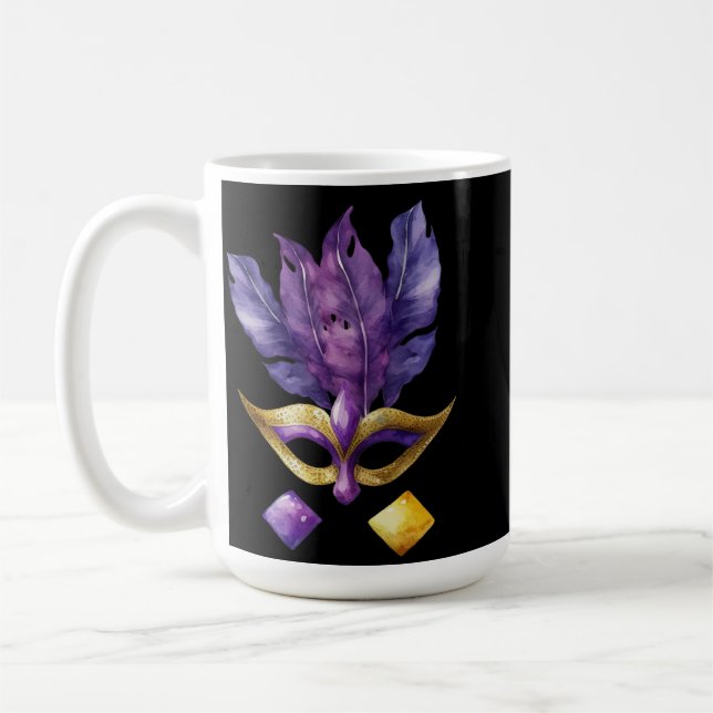 LILA & GULD MARDI GRAS MASKS & FEATHERS KAFFEMUGG (Vänster)