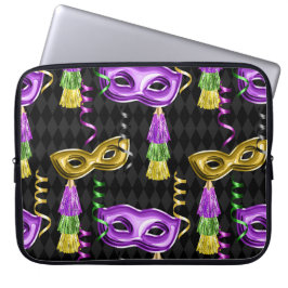 LILA & GULD MARDI GRAS MASKS & TASSELS LAPTOP FODRAL