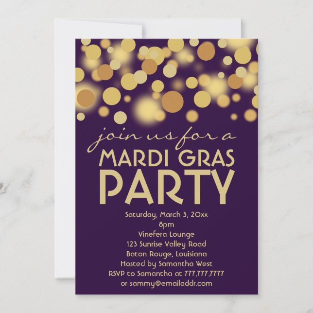 Lila Guld Mardi Gras Party-inbjudningar Inbjudningar (Framsida)