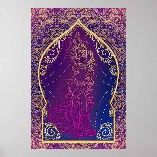 Lila & Guld Marockansk Arabisk Bukdans Glamour Poster (Framsidan)