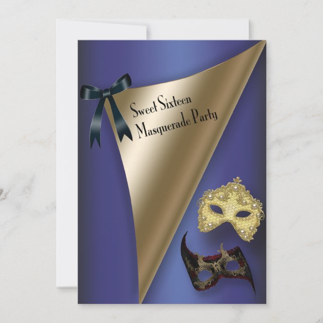 Lila Guld Mask Sweet sixteen Masquera Inbjudningar (Framsida)